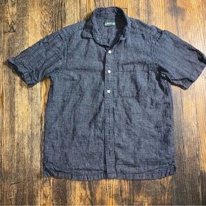 Orvis 100% Linen black & white short sleeve button down shirt size Medium
